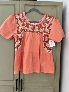 NWT MARGARITA MERCANTILE CORAL COTTON EMBROIDERED TOP SZ M